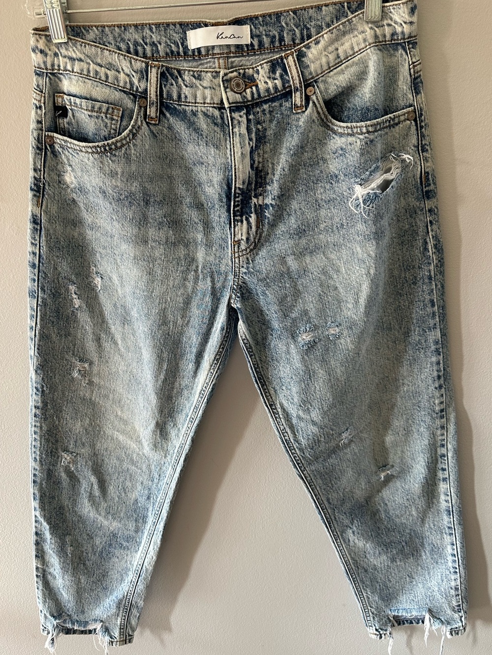 KanCan Acid Wash Distressed Boyfriend Jeans Raw Hem 32x26 Approx